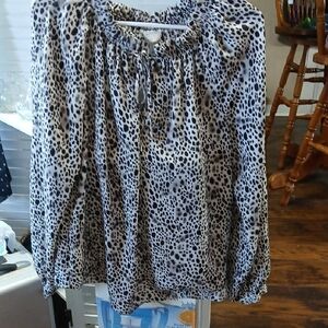 a new day Black and White Spotted Peasant Top